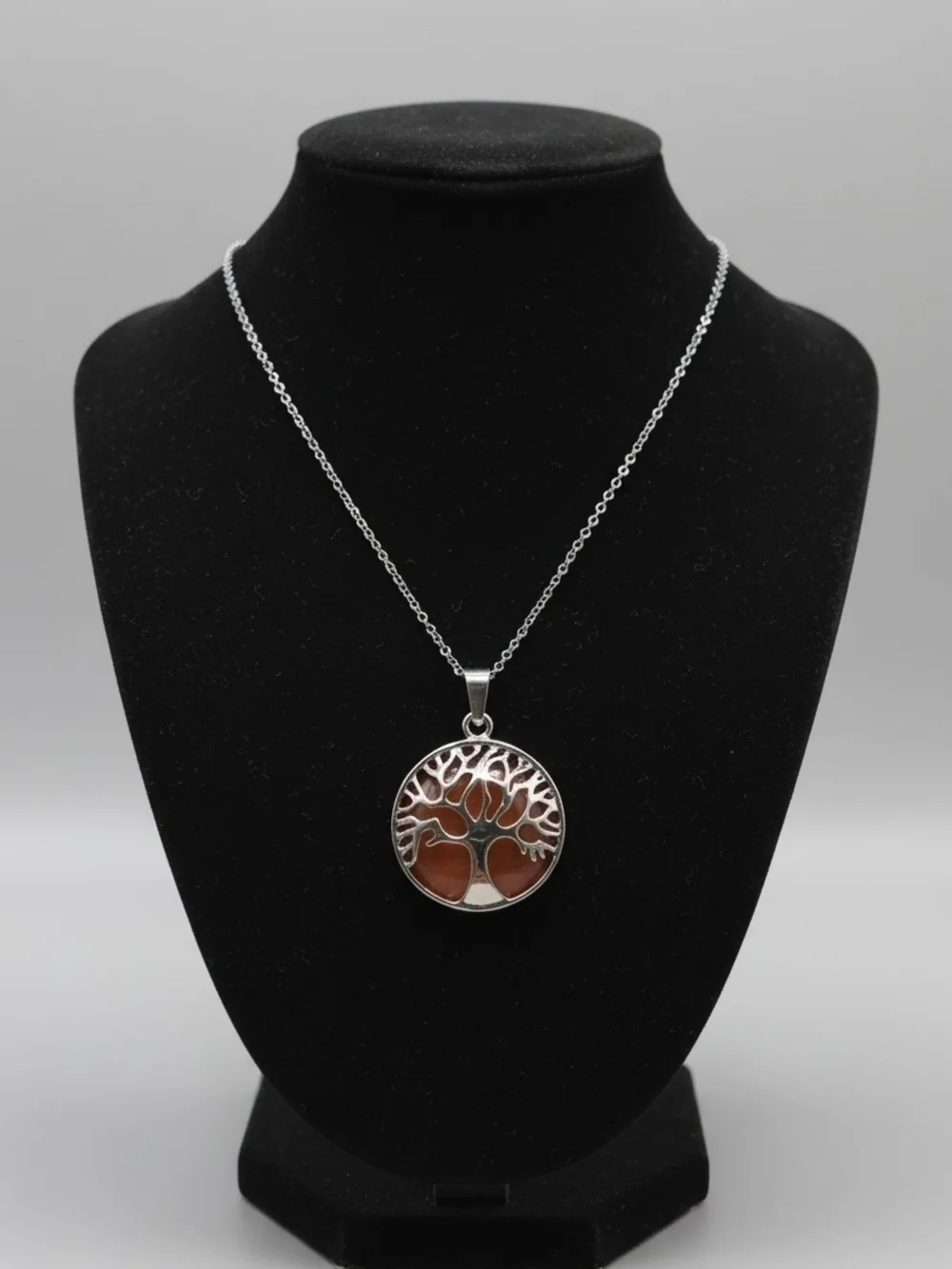 Silver Tree of Life Necklace with Brown Accent